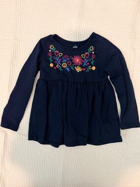 Kids Headquarters Navy Long-Sleeve Tunic with Colorful Floral Embroidery